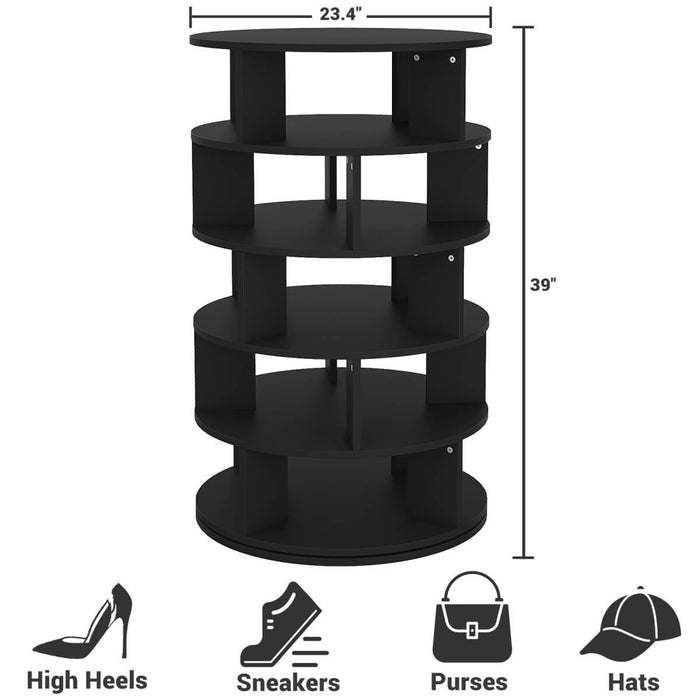 5-Tier Wooden Rotating Shoe Rack, Spinning Shoe Storage Tower