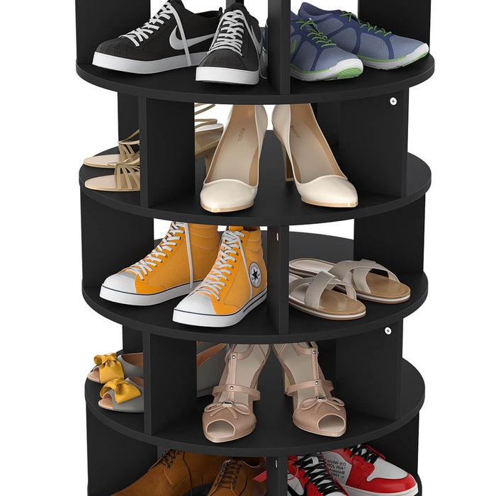 5-Tier Wooden Rotating Shoe Rack, Spinning Shoe Storage Tower