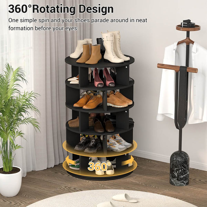 5-Tier Wooden Rotating Shoe Rack, Spinning Shoe Storage Tower