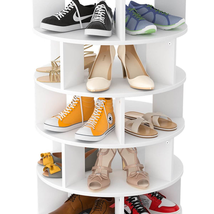 5-Tier Wooden Rotating Shoe Rack, Spinning Shoe Storage Tower