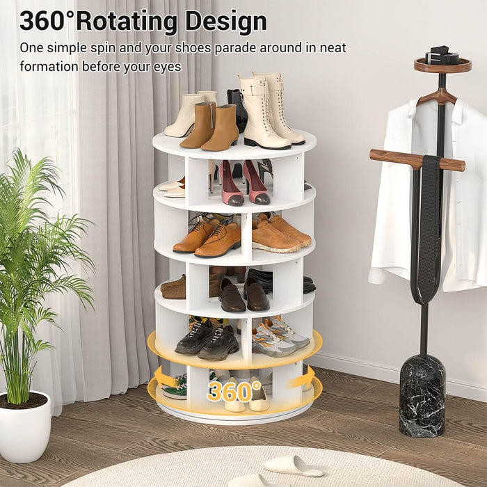 5-Tier Wooden Rotating Shoe Rack, Spinning Shoe Storage Tower