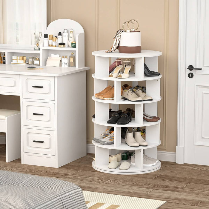 5-Tier Wooden Rotating Shoe Rack, Spinning Shoe Storage Tower