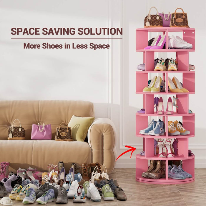 7-Tier Rotating Shoe Rack Tower, Spinning Shoe Storage Organizer Rack