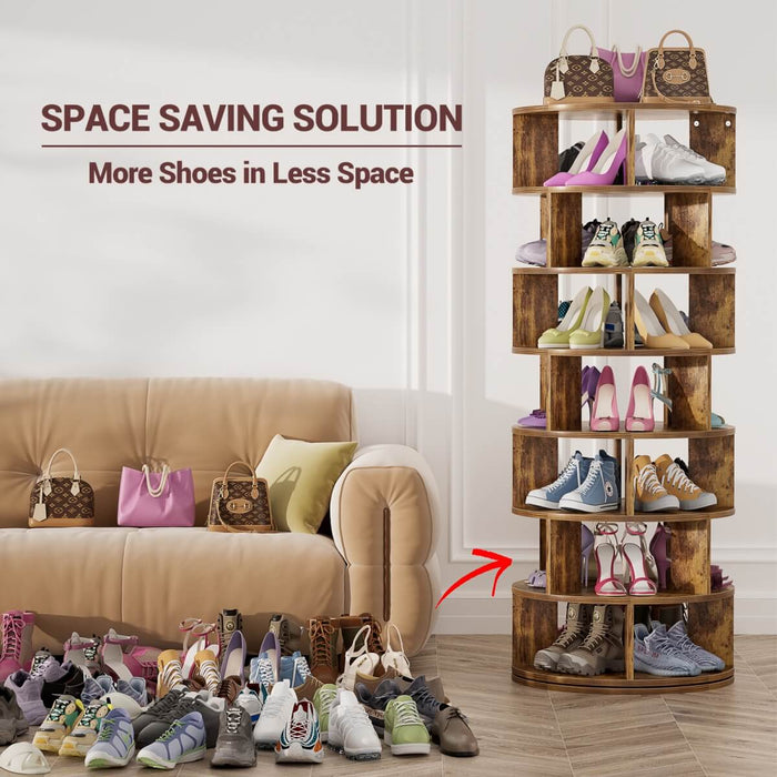 7-Tier Rotating Shoe Rack Tower, Spinning Shoe Storage Organizer Rack