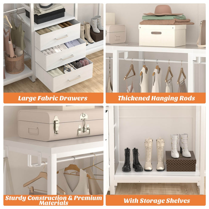 Heavy Duty Clothes Rack with 3 Fabric Drawers, Wood Stoarge Shelf Garment Rack