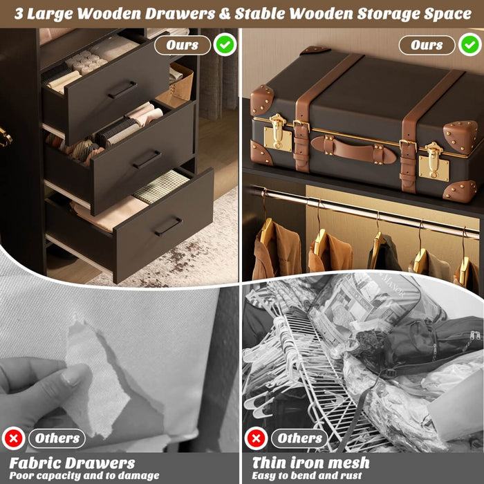 8FT Closet System with 3 Drawers, 3 Shelf Towers and 4 Hanging Rods