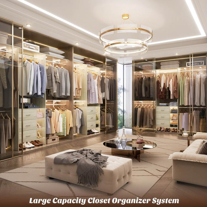 8FT Closet System with 3 Drawers, 3 Shelf Towers and 4 Hanging Rods