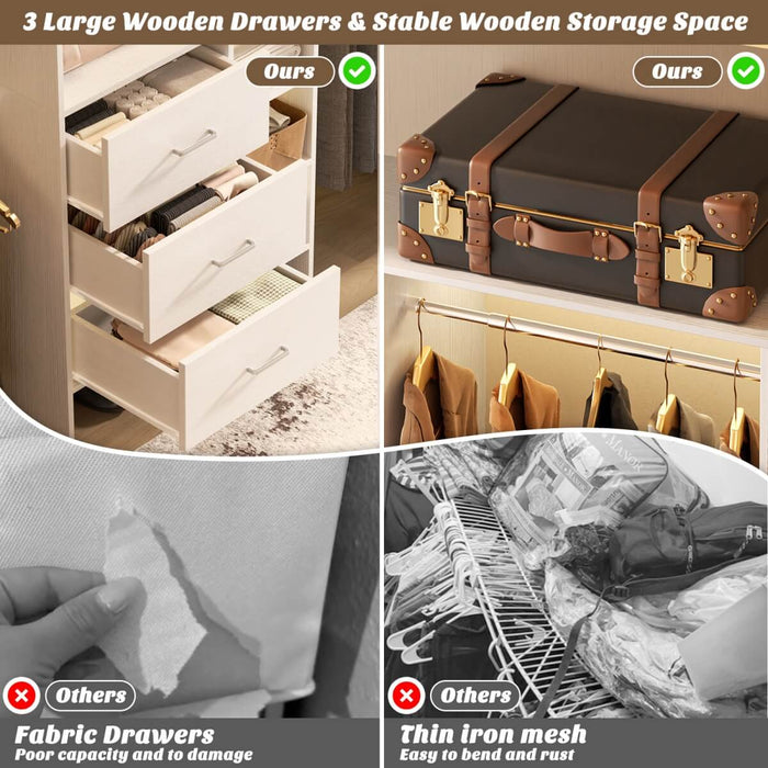 8FT Closet System with 3 Drawers, 3 Shelf Towers and 4 Hanging Rods