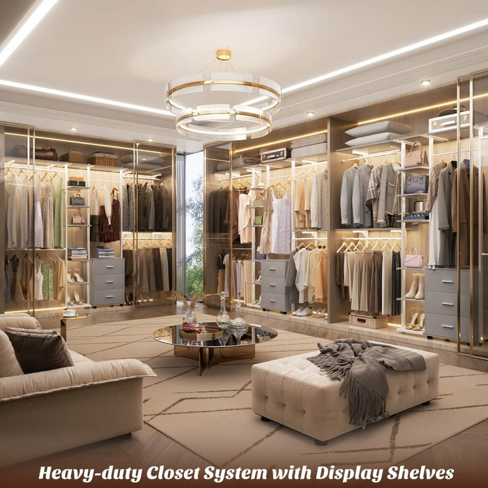 96 Inch Walk-in Wall Mounted Metal Garment Rack Clothing Rack with Drawers