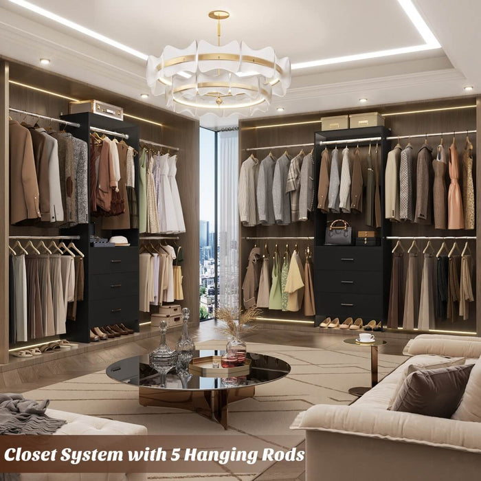 118 Inch Closet System with 3 Drawers & 5 Hanging Rods