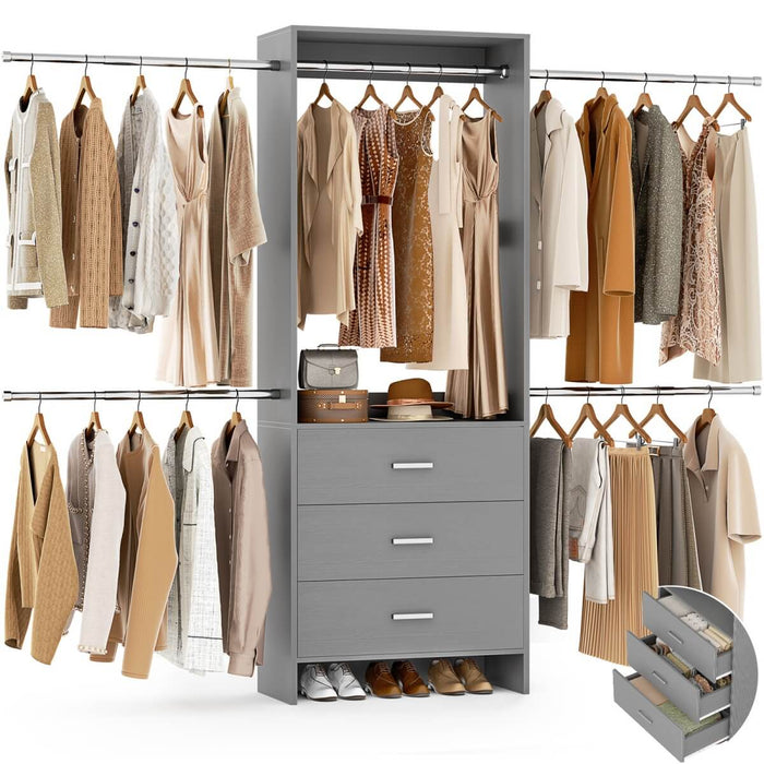 118 Inch Closet System with 3 Drawers & 5 Hanging Rods