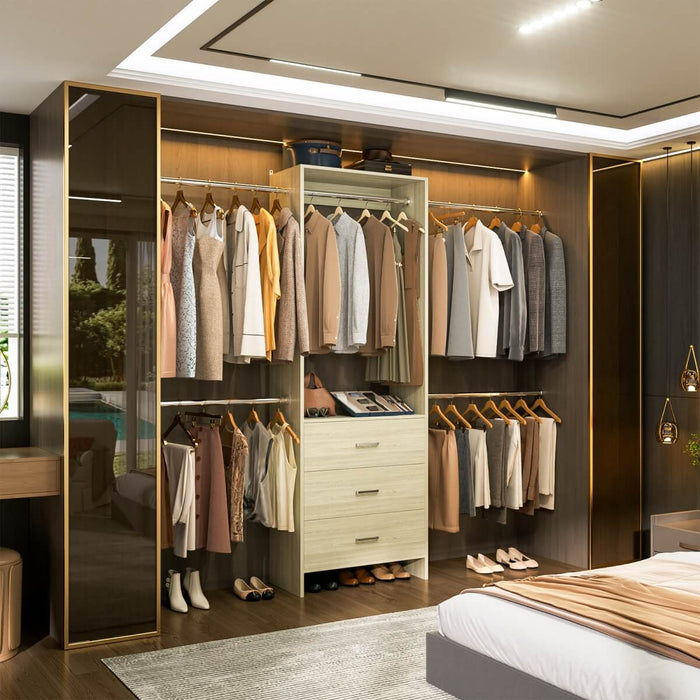 118 Inch Closet System with 3 Drawers & 5 Hanging Rods