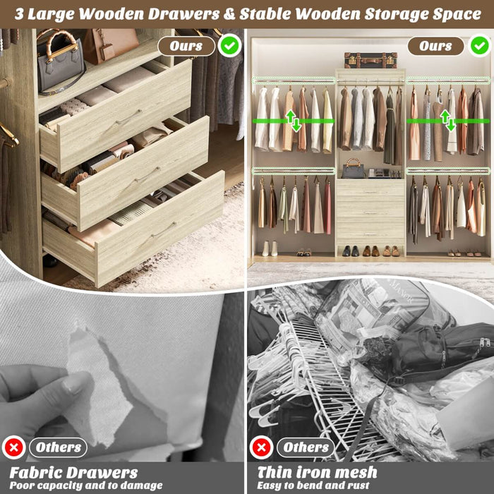 118 Inch Closet System with 3 Drawers & 5 Hanging Rods