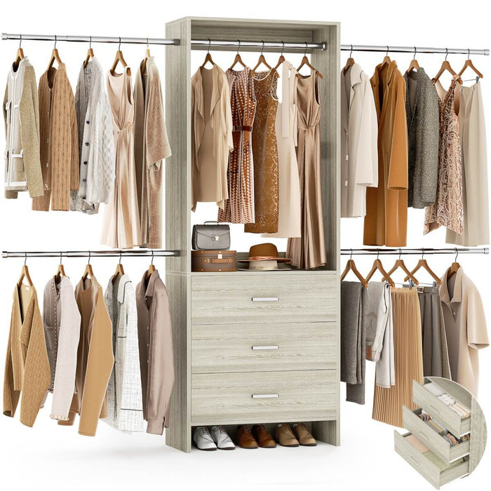 118 Inch Closet System with 3 Drawers & 5 Hanging Rods