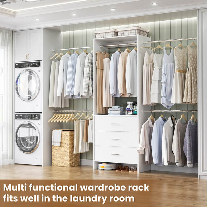 118 Inch Closet System with 3 Drawers & 5 Hanging Rods