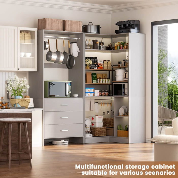 L Shaped Closet System Set of 2 with 3 Drawers, 2 Hanging Rods & Corner Tower, 1300+ lbs Capacity