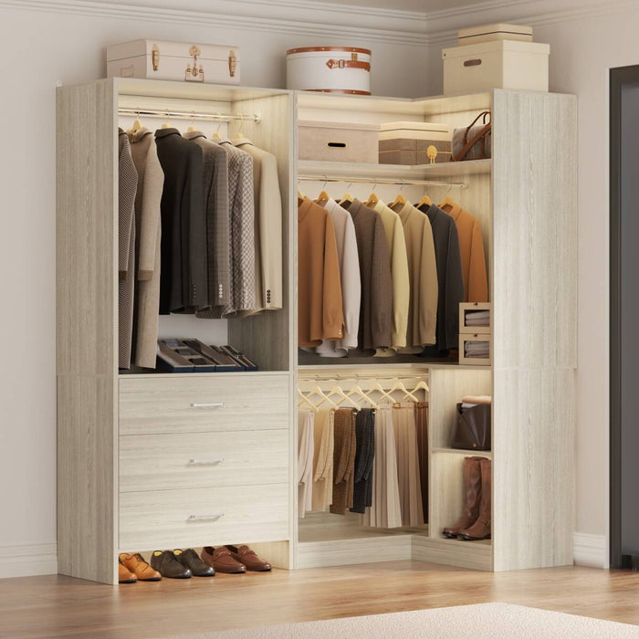 L Shaped Closet System Set of 2 with 3 Drawers, 2 Hanging Rods & Corner Tower, 1300+ lbs Capacity