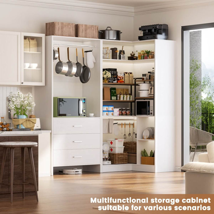 L Shaped Closet System Set of 2 with 3 Drawers, 2 Hanging Rods & Corner Tower, 1300+ lbs Capacity