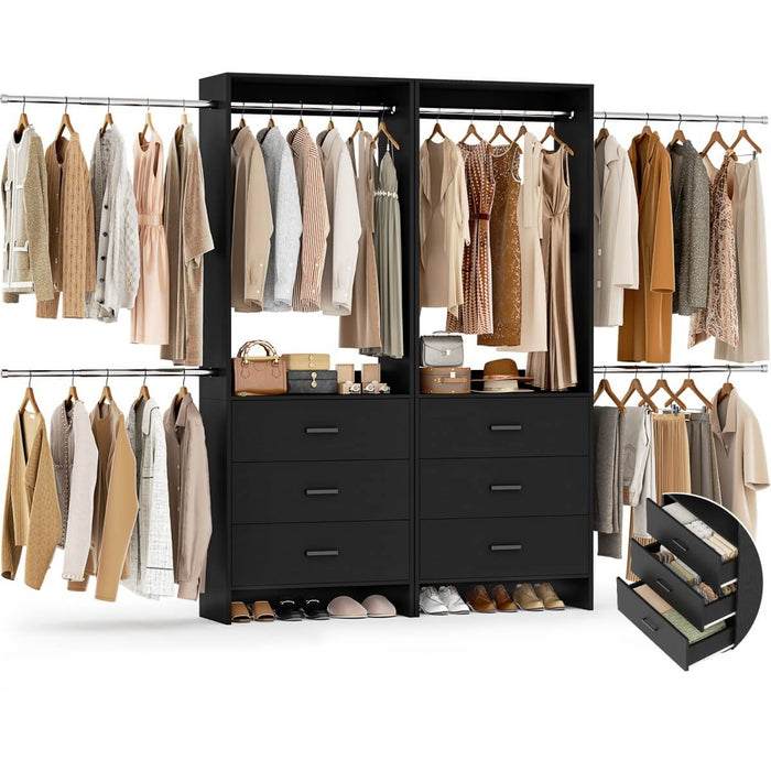 47.4-141.7 inches Adjustable Closet System, 6 Drawers and 6 Hanging Rods