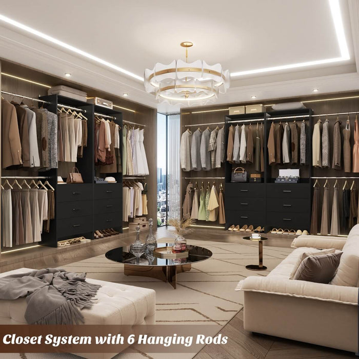 47.4-141.7 inches Adjustable Closet System, 6 Drawers and 6 Hanging Rods