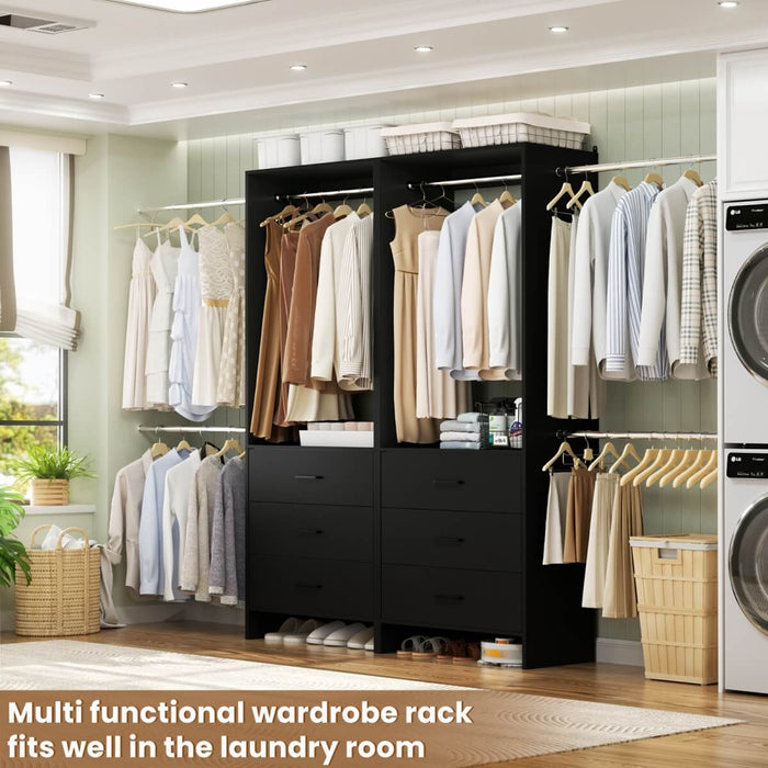 47.4-141.7 inches Adjustable Closet System, 6 Drawers and 6 Hanging Rods