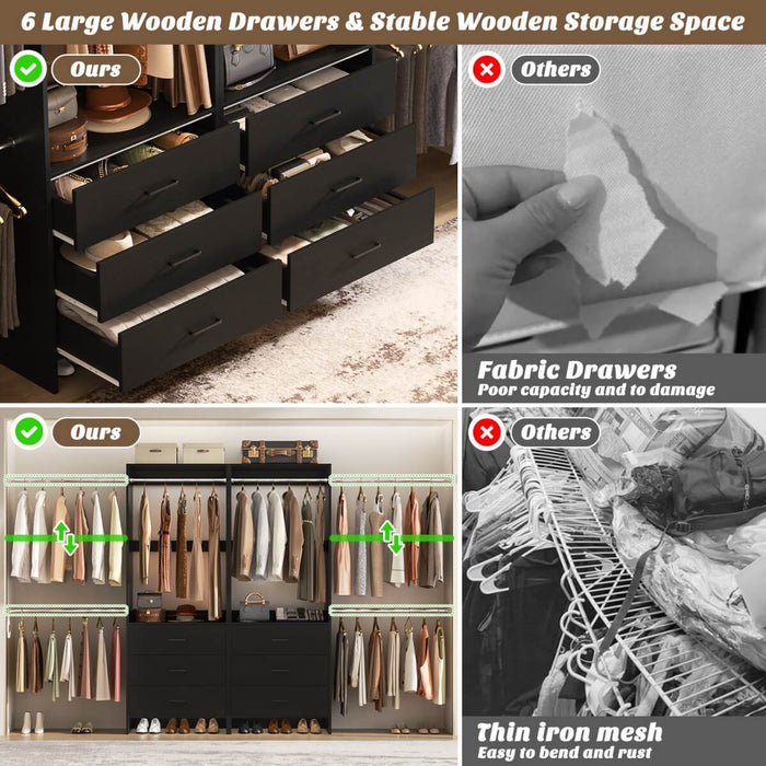47.4-141.7 inches Adjustable Closet System, 6 Drawers and 6 Hanging Rods