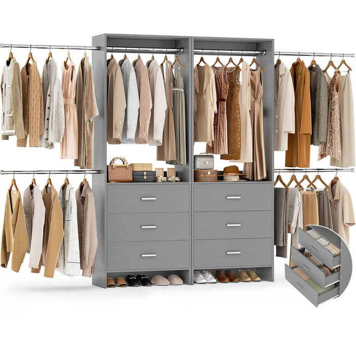 47.4-141.7 inches Adjustable Closet System, 6 Drawers and 6 Hanging Rods