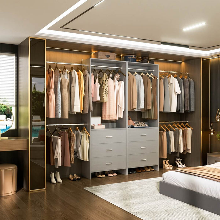 47.4-141.7 inches Adjustable Closet System, 6 Drawers and 6 Hanging Rods