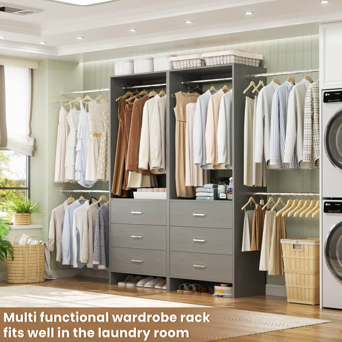 47.4-141.7 inches Adjustable Closet System, 6 Drawers and 6 Hanging Rods