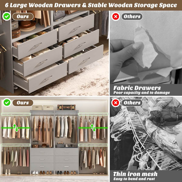 47.4-141.7 inches Adjustable Closet System, 6 Drawers and 6 Hanging Rods