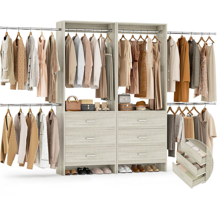 47.4-141.7 inches Adjustable Closet System, 6 Drawers and 6 Hanging Rods