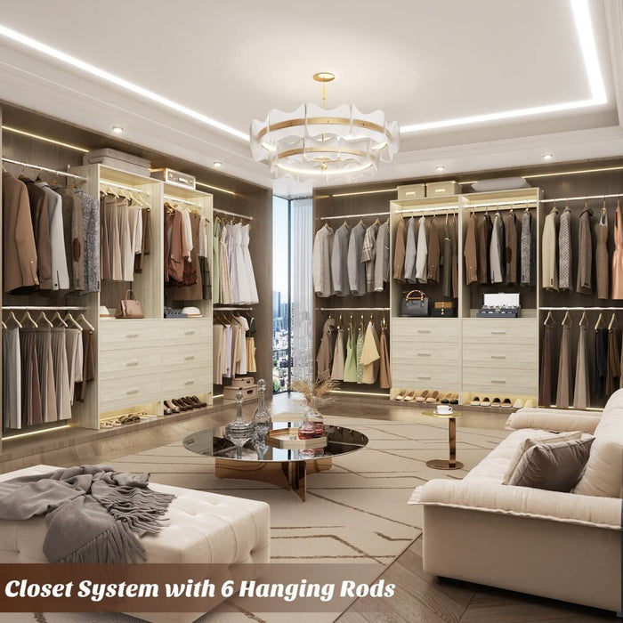 47.4-141.7 inches Adjustable Closet System, 6 Drawers and 6 Hanging Rods