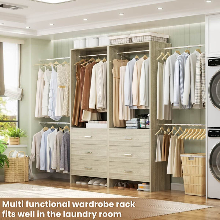 47.4-141.7 inches Adjustable Closet System, 6 Drawers and 6 Hanging Rods