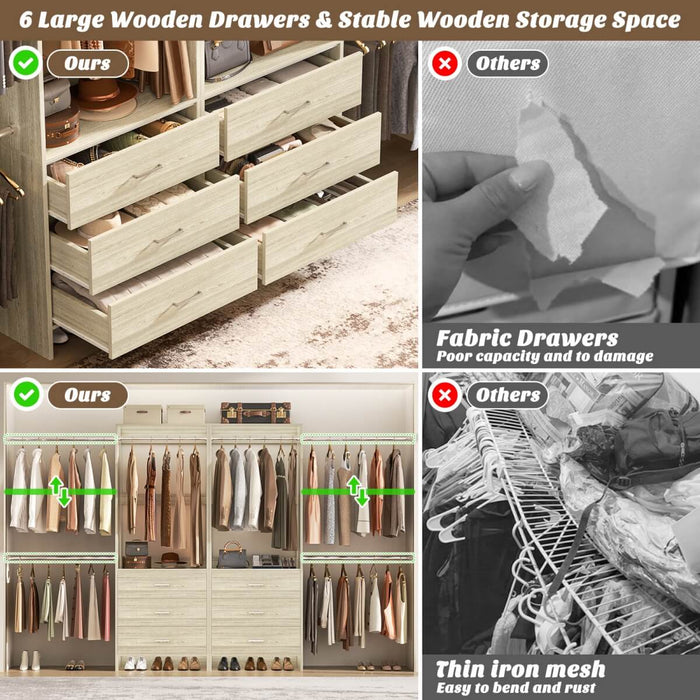 47.4-141.7 inches Adjustable Closet System, 6 Drawers and 6 Hanging Rods