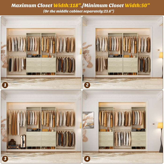 47.4-141.7 inches Adjustable Closet System, 6 Drawers and 6 Hanging Rods