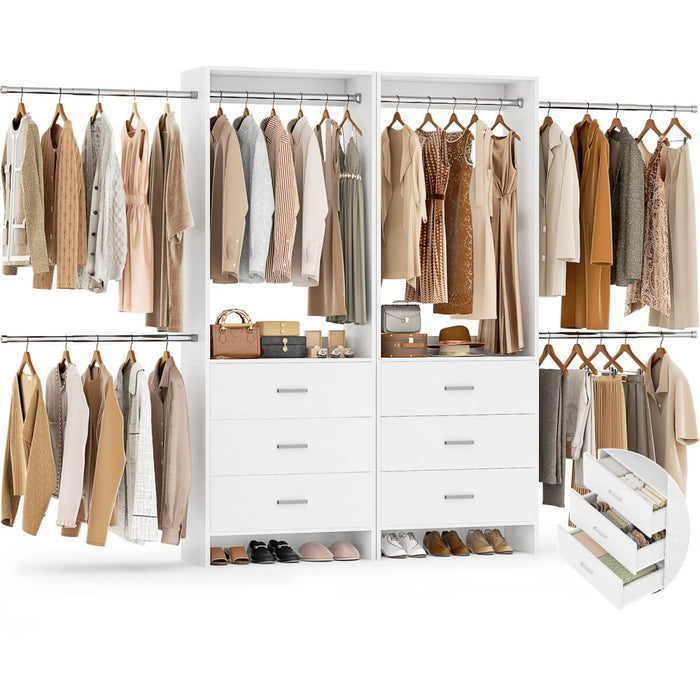 47.4-141.7 inches Adjustable Closet System, 6 Drawers and 6 Hanging Rods