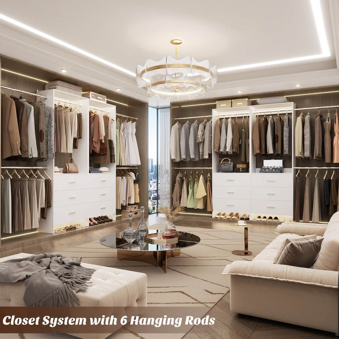 47.4-141.7 inches Adjustable Closet System, 6 Drawers and 6 Hanging Rods