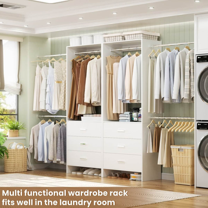 47.4-141.7 inches Adjustable Closet System, 6 Drawers and 6 Hanging Rods