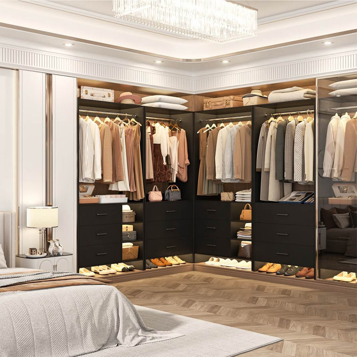 Closet Organizers Set of 2, Walk-in Closet System with Hanging Rods and Drawers