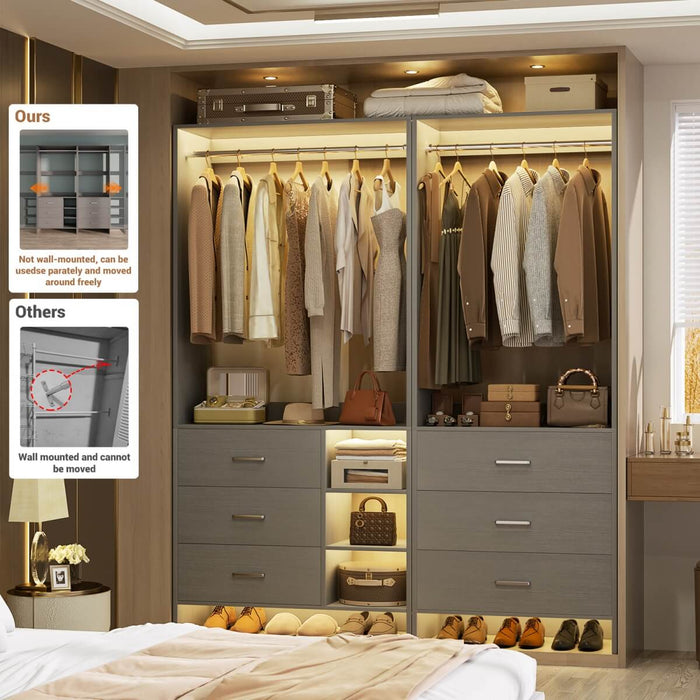 Closet Organizers Set of 2, Walk-in Closet System with Hanging Rods and Drawers