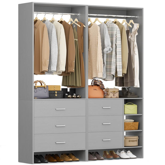 Closet Organizers Set of 2, Walk-in Closet System with Hanging Rods and Drawers
