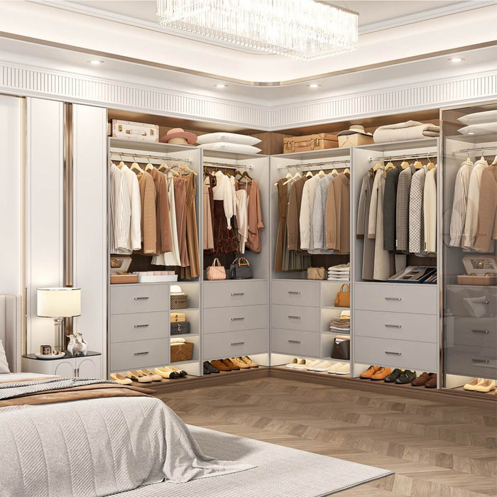 Closet Organizers Set of 2, Walk-in Closet System with Hanging Rods and Drawers