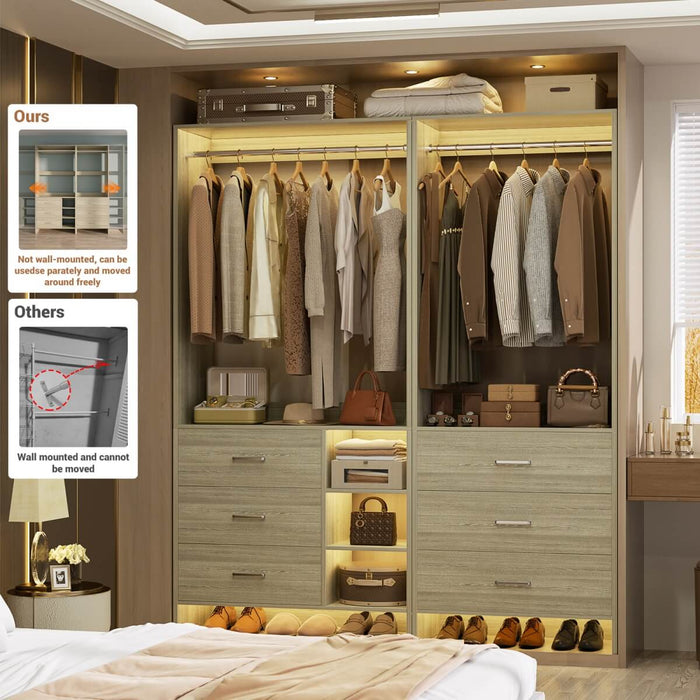 Closet Organizers Set of 2, Walk-in Closet System with Hanging Rods and Drawers