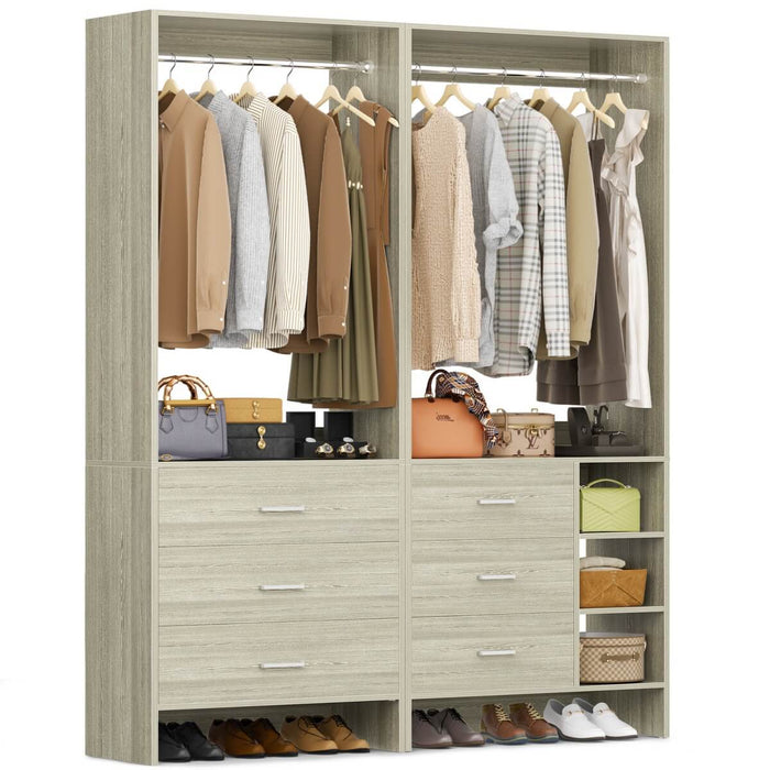 Closet Organizers Set of 2, Walk-in Closet System with Hanging Rods and Drawers