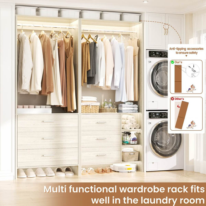 Closet Organizers Set of 2, Walk-in Closet System with Hanging Rods and Drawers