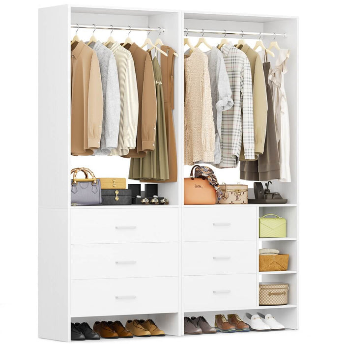 Closet Organizers Set of 2, Walk-in Closet System with Hanging Rods and Drawers