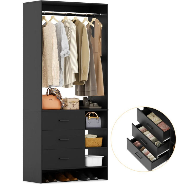 2.5FT Walk in Closet System with 3 Drawers & 1 Hanging Rod