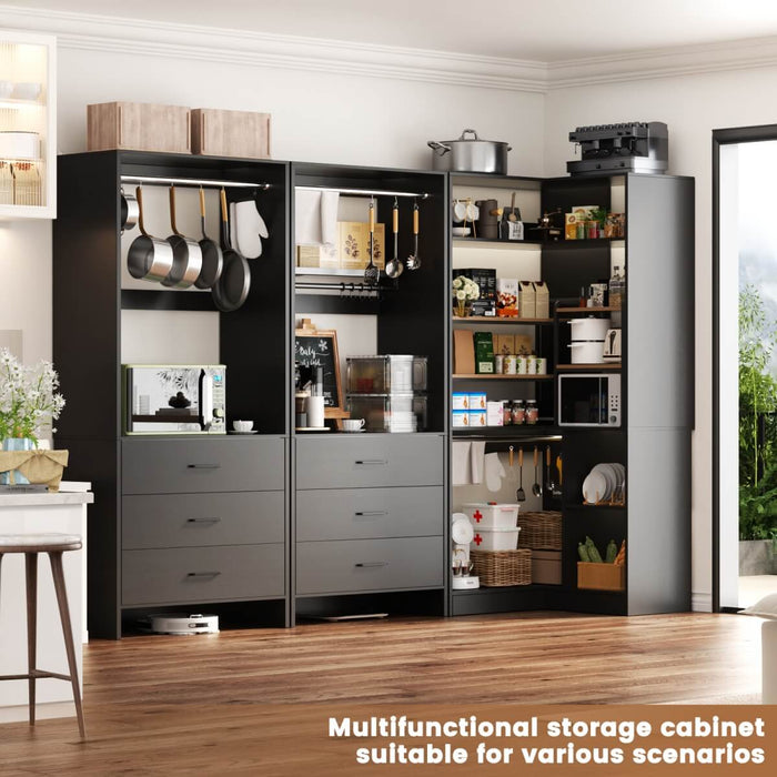 81'' Closet System with 6 Drawers, 4 Hanging Rods & Corner Tower, Set of 3