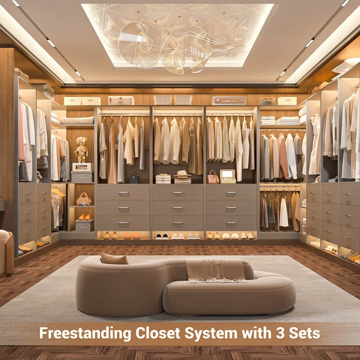 81'' Closet System with 6 Drawers, 4 Hanging Rods & Corner Tower, Set of 3