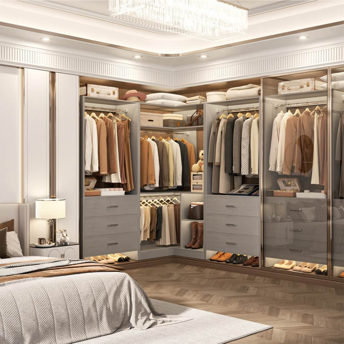 81'' Closet System with 6 Drawers, 4 Hanging Rods & Corner Tower, Set of 3